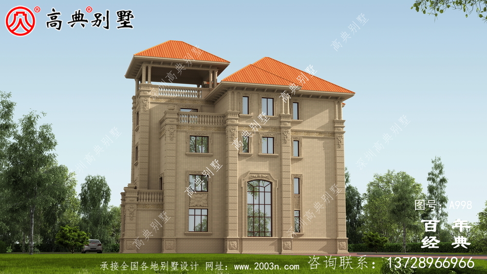 豪華歐式四層復式別墅設計圖紙_四層別墅外觀效果圖