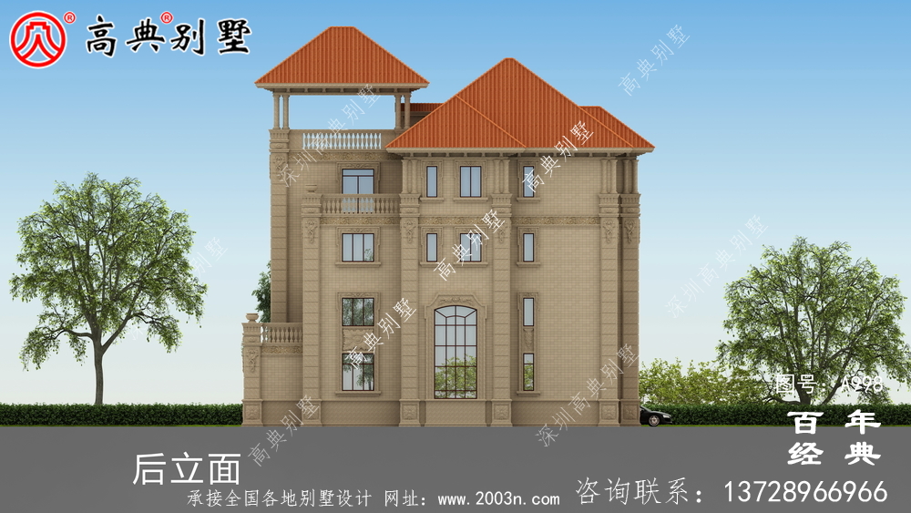 豪華歐式四層復式別墅設計圖紙_四層別墅外觀效果圖
