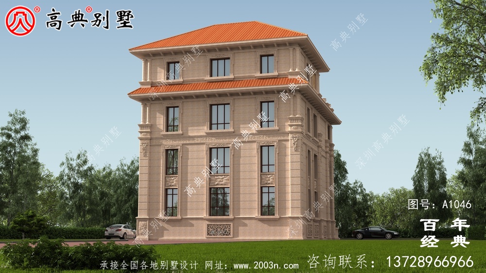 復合四層歐式別墅設計效果圖及施工圖_四層別墅設計圖