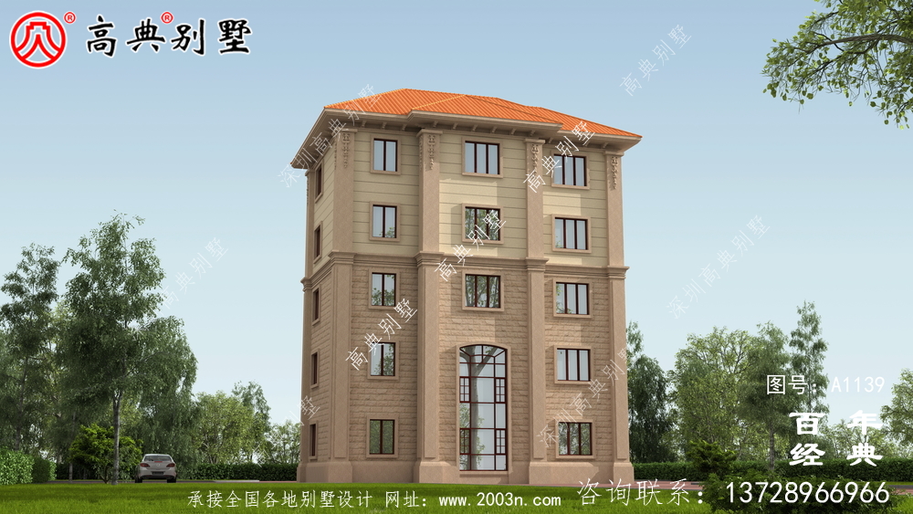氣派復式五層歐式別墅外觀設計效果圖_鄉村五層別墅設計圖紙