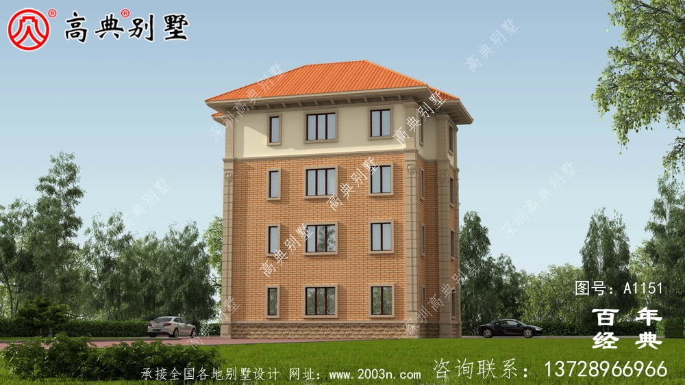 典雅復式四層歐式別墅外觀設計效果圖_鄉村四層別墅設計圖紙