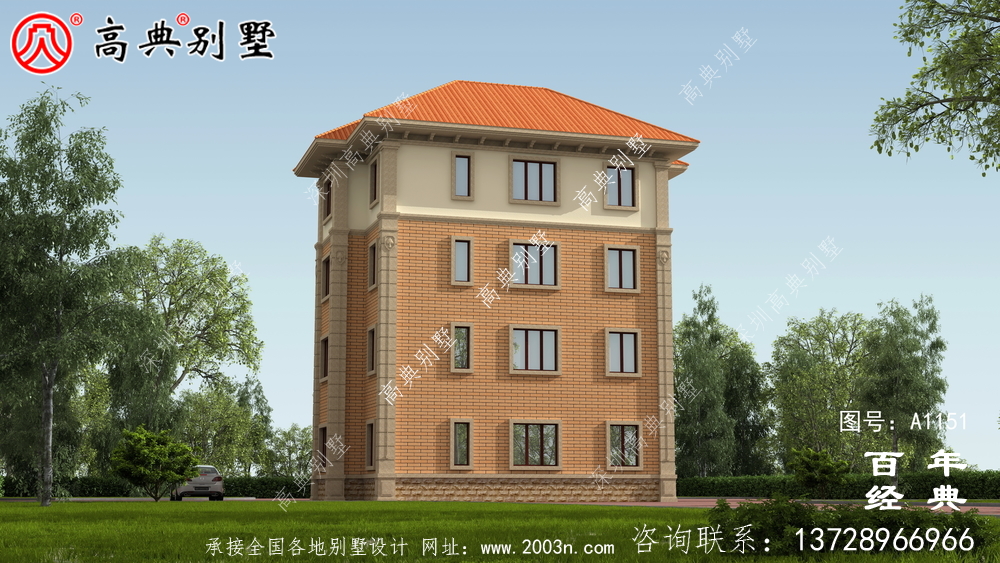 典雅復式四層歐式別墅外觀設計效果圖_鄉村四層別墅設計圖紙