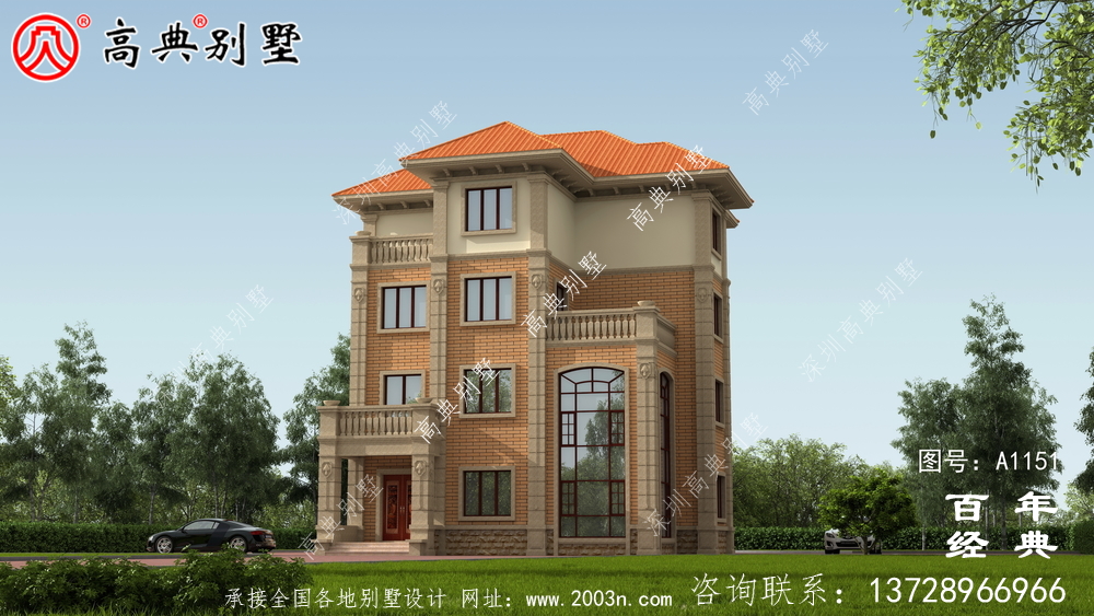 典雅復式四層歐式別墅外觀設計效果圖_鄉村四層別墅設計圖紙