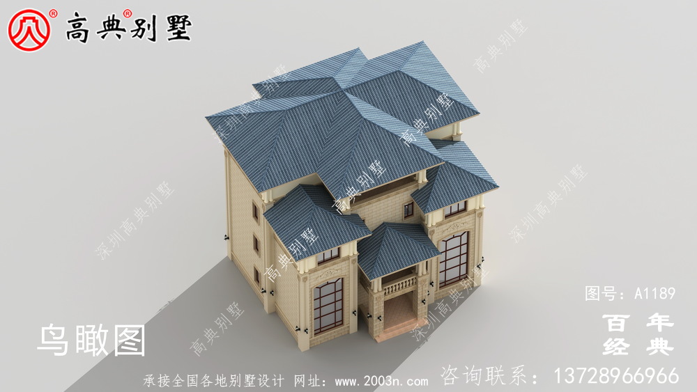低調復式四層歐式別墅外觀效果圖與施工圖設計_四層別墅設計圖