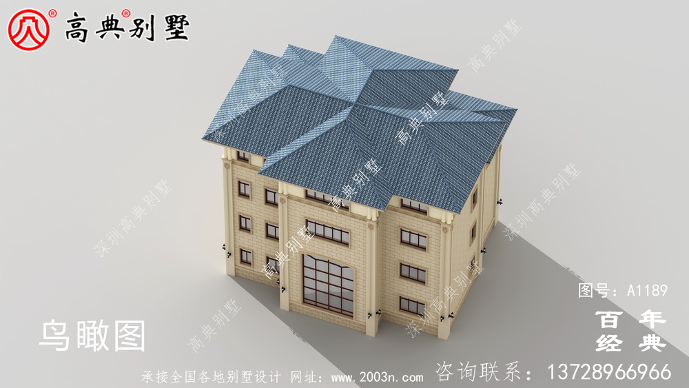 低調復式四層歐式別墅外觀效果圖與施工圖設計_四層別墅設計圖