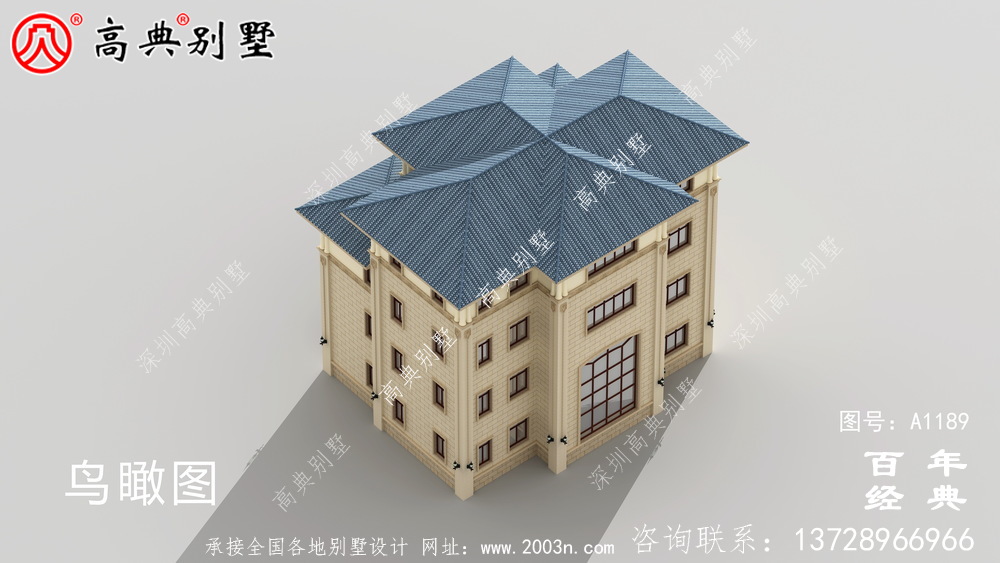低調復式四層歐式別墅外觀效果圖與施工圖設計_四層別墅設計圖