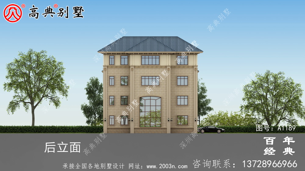 低調復式四層歐式別墅外觀效果圖與施工圖設計_四層別墅設計圖