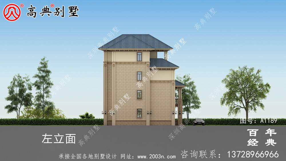 低調復式四層歐式別墅外觀效果圖與施工圖設計_四層別墅設計圖