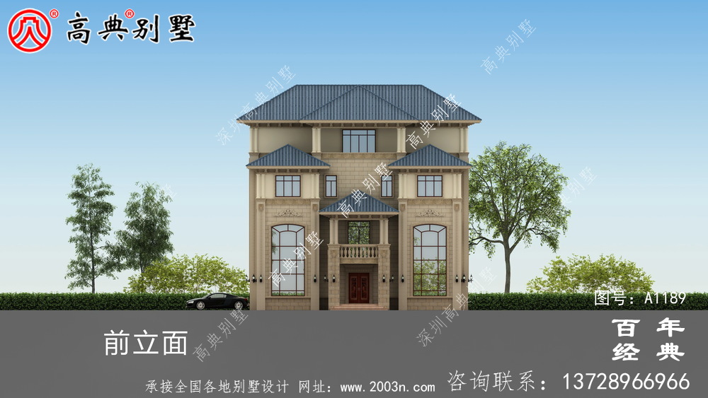 低調復式四層歐式別墅外觀效果圖與施工圖設計_四層別墅設計圖
