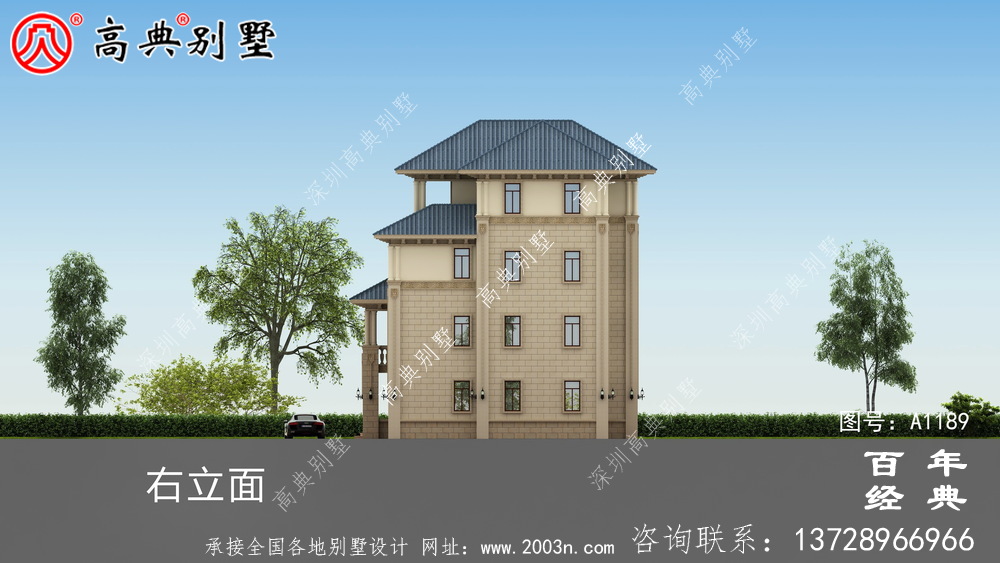 低調復式四層歐式別墅外觀效果圖與施工圖設計_四層別墅設計圖