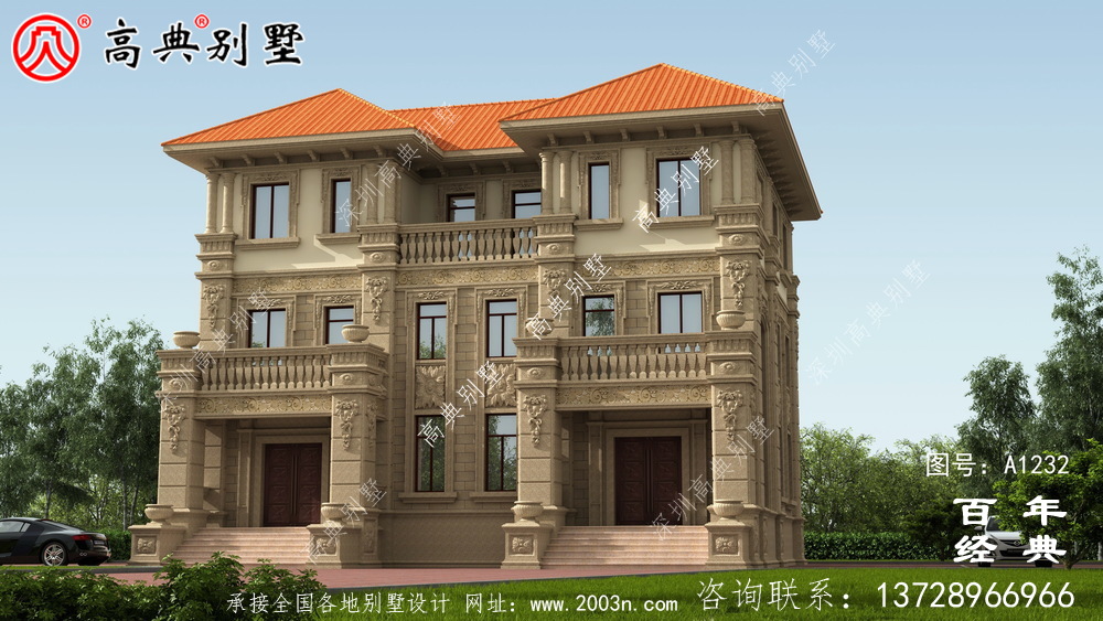 氣派復式三層歐式雙拼別墅設計工程圖紙_鄉村雙拼別墅自建房設計圖
