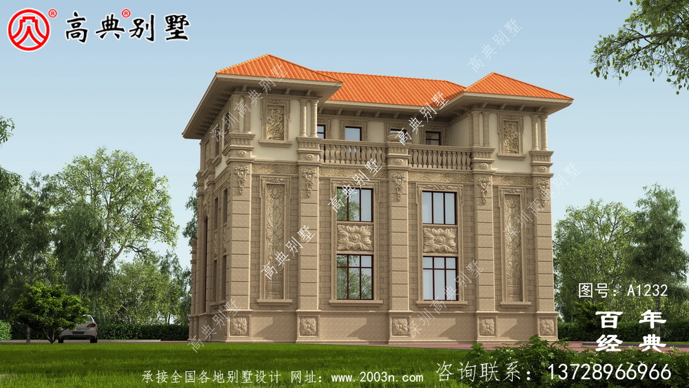 氣派復式三層歐式雙拼別墅設計工程圖紙_鄉村雙拼別墅自建房設計圖