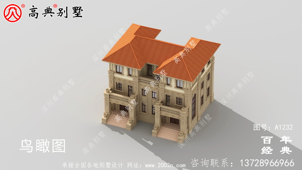 氣派復式三層歐式雙拼別墅設計工程圖紙_鄉村雙拼別墅自建房設計圖