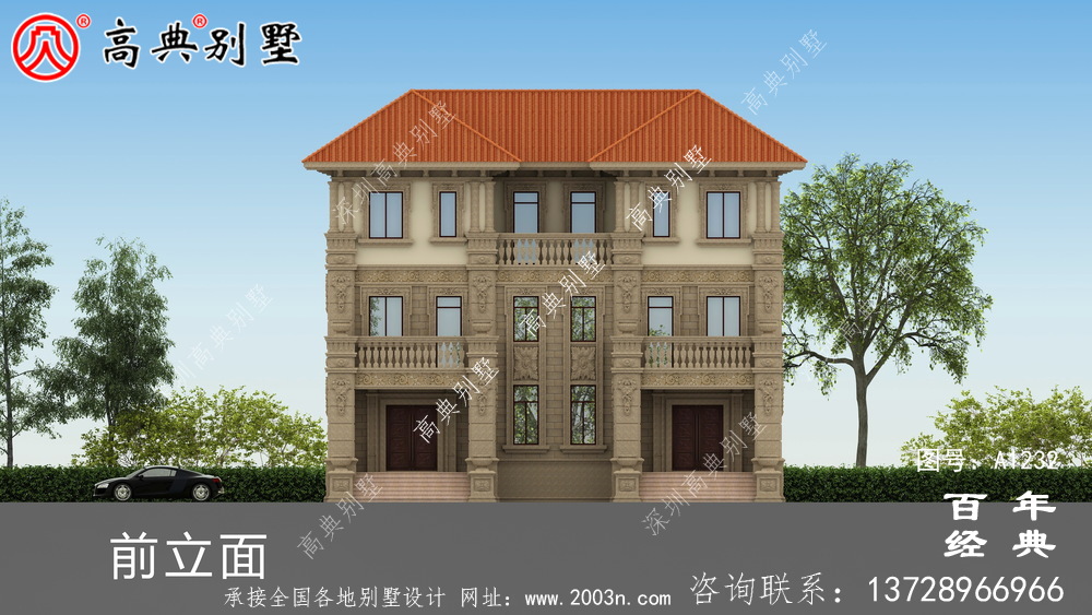 氣派復式三層歐式雙拼別墅設計工程圖紙_鄉村雙拼別墅自建房設計圖