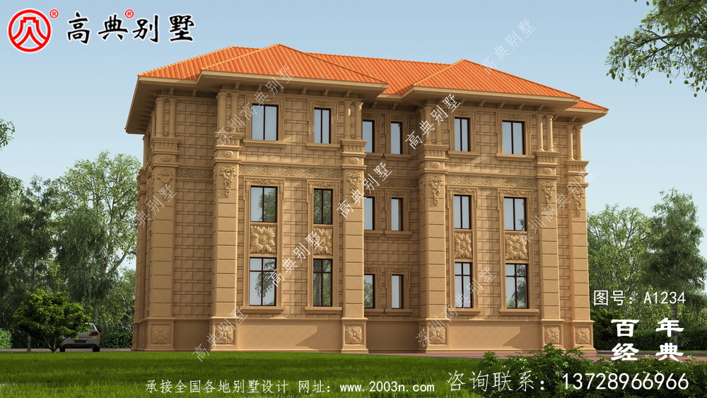 大氣三層歐式雙拼別墅設計工程圖紙_鄉村雙拼別墅自建房設計圖