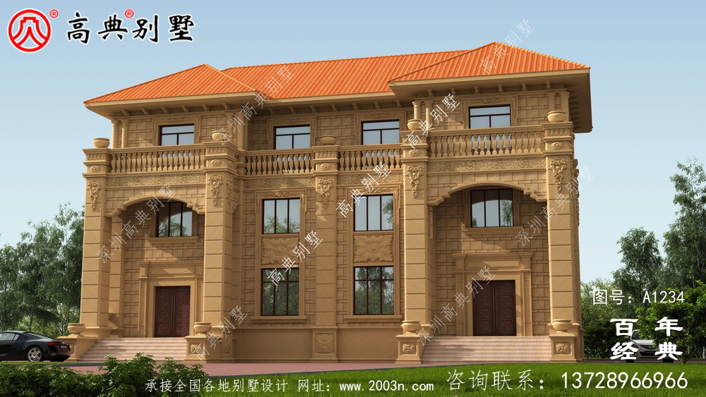 大氣三層歐式雙拼別墅設計工程圖紙_鄉村雙拼別墅自建房設計圖
