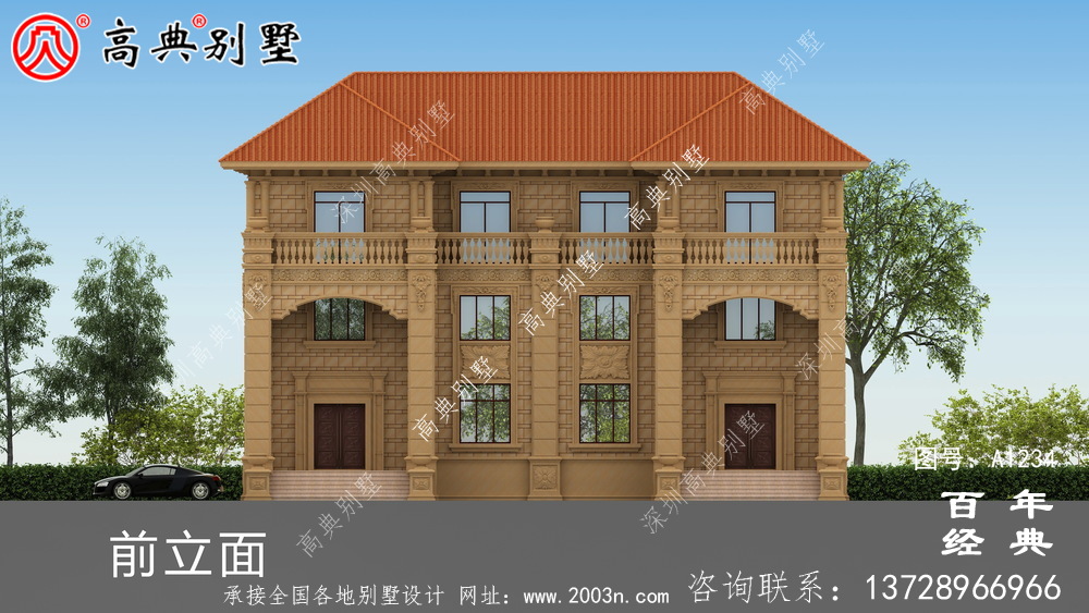 大氣三層歐式雙拼別墅設計工程圖紙_鄉村雙拼別墅自建房設計圖