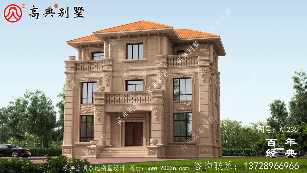 歐式古典三層帶陽臺別墅設計工程圖紙_三層別墅圖紙