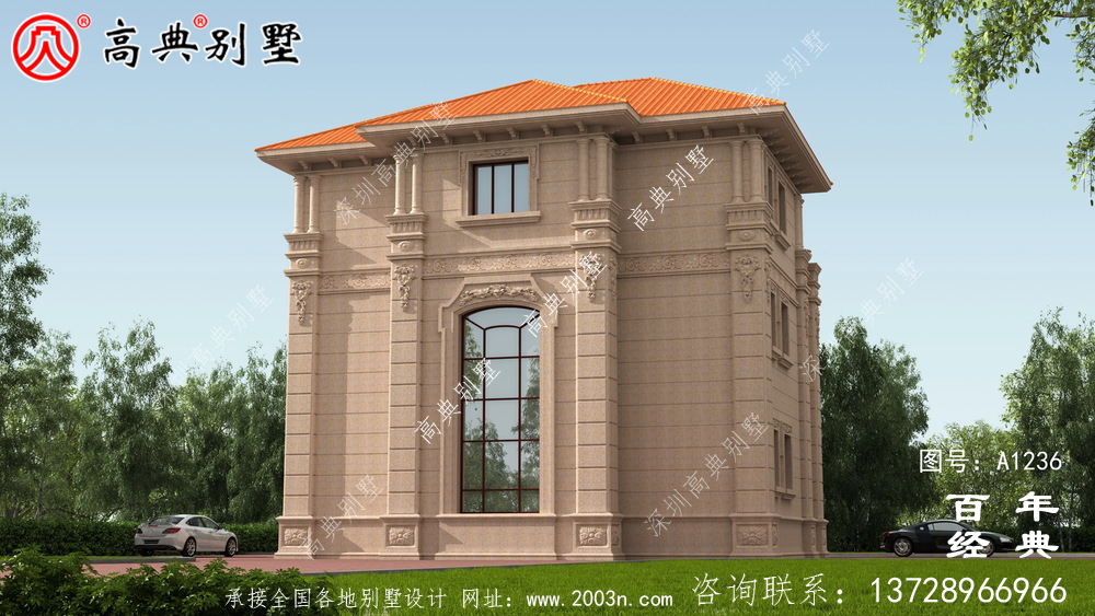 歐式古典三層帶陽臺別墅設計工程圖紙_三層別墅圖紙