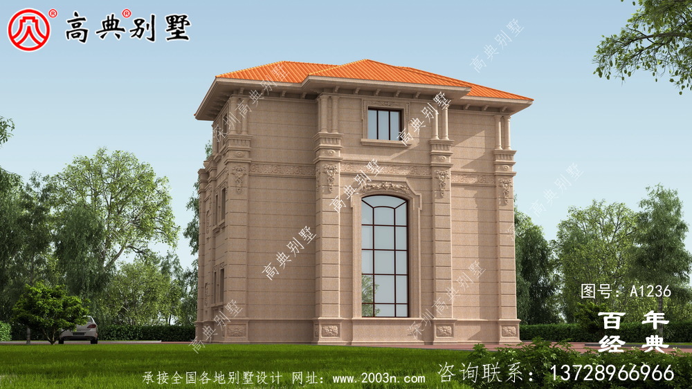 歐式古典三層帶陽臺別墅設計工程圖紙_三層別墅圖紙