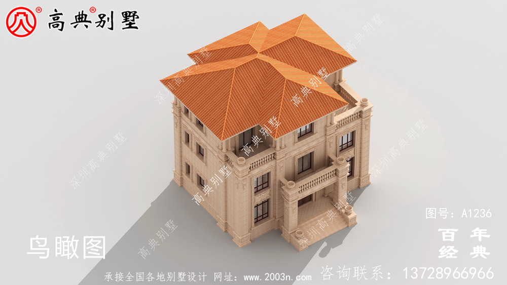 歐式古典三層帶陽臺別墅設計工程圖紙_三層別墅圖紙