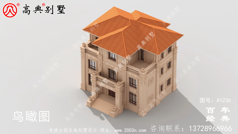 歐式古典三層帶陽臺別墅設計工程圖紙_三層別墅圖紙