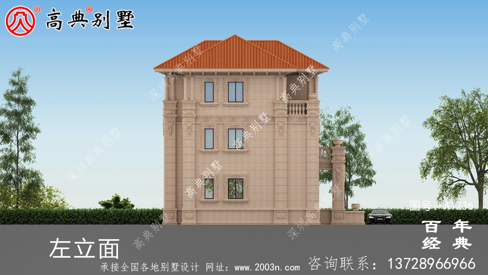 歐式古典三層帶陽臺別墅設計工程圖紙_三層別墅圖紙