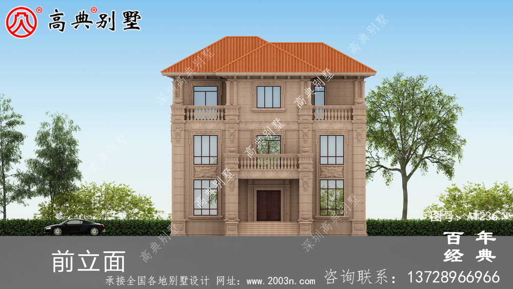 歐式古典三層帶陽臺別墅設計工程圖紙_三層別墅圖紙
