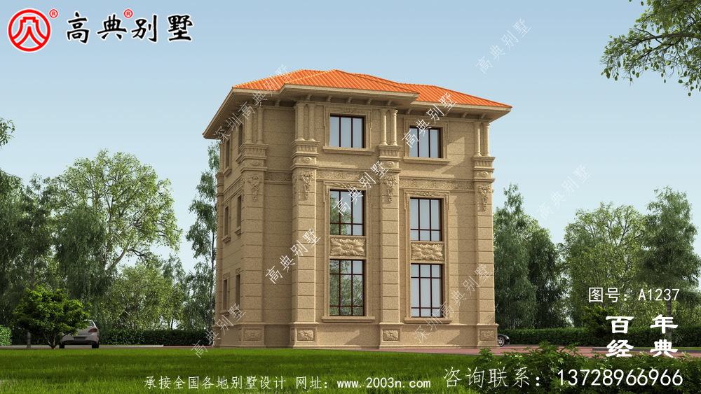 高大歐式三層別墅設(shè)計工程圖紙_農(nóng)村三層別墅設(shè)計圖