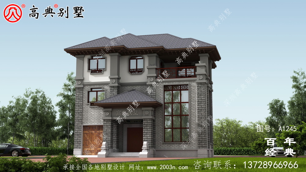 新中式農村帶車庫三層別墅施工圖設計_農村三層別墅設計圖紙