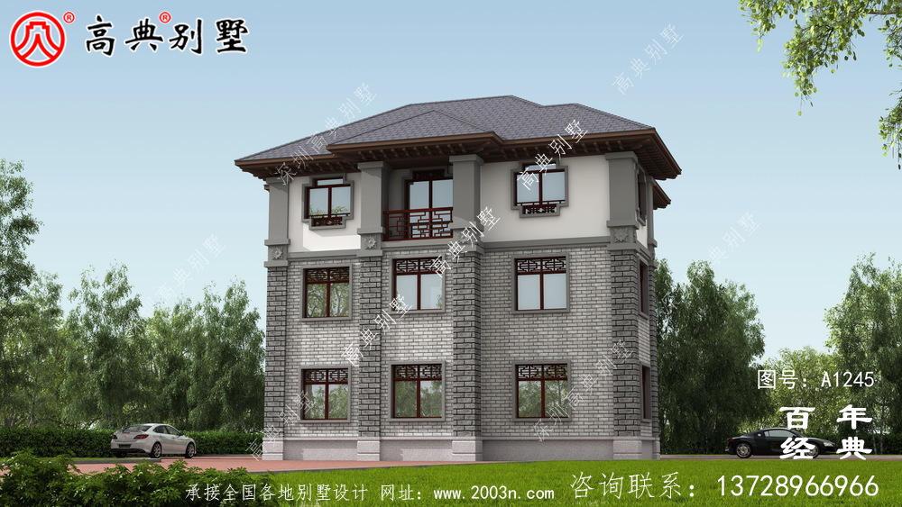 新中式農村帶車庫三層別墅施工圖設計_農村三層別墅設計圖紙