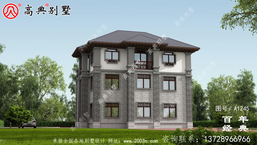 新中式農村帶車庫三層別墅施工圖設計_農村三層別墅設計圖紙