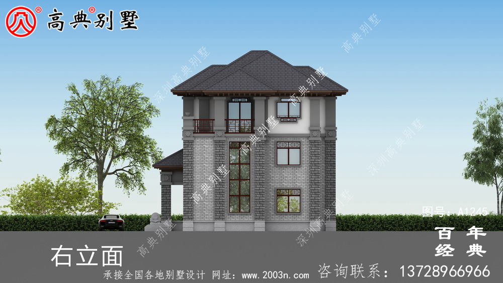 新中式農村帶車庫三層別墅施工圖設計_農村三層別墅設計圖紙