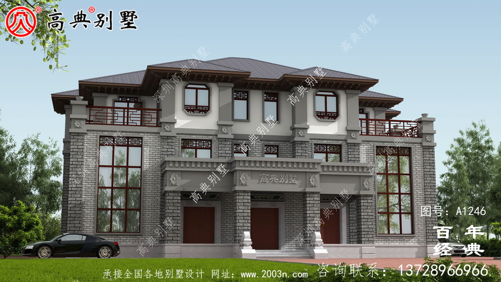 中式雙拼復式三層農村別墅外觀效果圖_農村三層別墅設計圖紙 中式雙拼復式三層農村別墅外觀效果圖_農村三層別墅設計圖紙