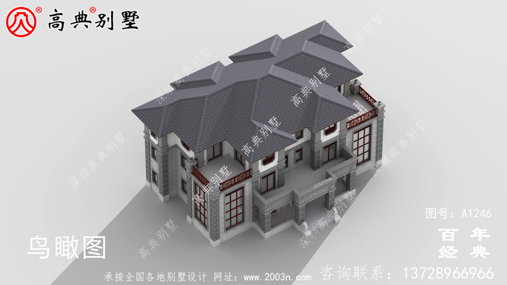 中式雙拼復式三層農村別墅外觀效果圖_農村三層別墅設計圖紙