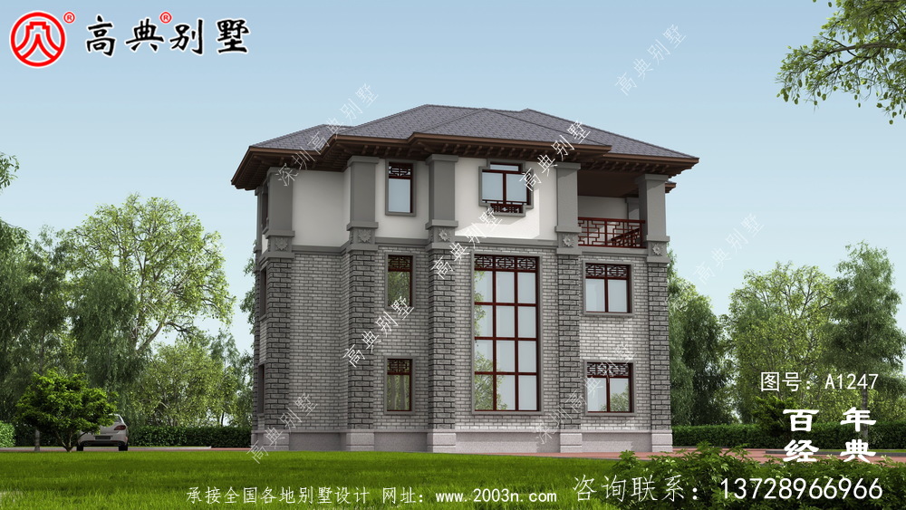 新中式三層帶車庫復式農村別墅設計圖紙及效果圖三層別墅設計圖