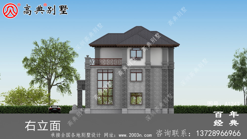 新中式三層帶車庫復式農村別墅設計圖紙及效果圖三層別墅設計圖
