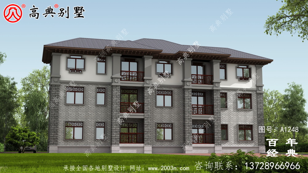 復(fù)式雙拼三層新中式別墅外觀設(shè)計(jì)效果圖_農(nóng)村三層別墅設(shè)計(jì)圖紙