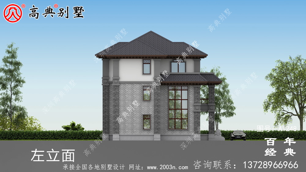復(fù)式雙拼三層新中式別墅外觀設(shè)計(jì)效果圖_農(nóng)村三層別墅設(shè)計(jì)圖紙