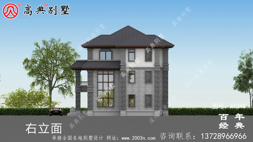 復(fù)式雙拼三層新中式別墅外觀設(shè)計(jì)效果圖_農(nóng)村三層別墅設(shè)計(jì)圖紙