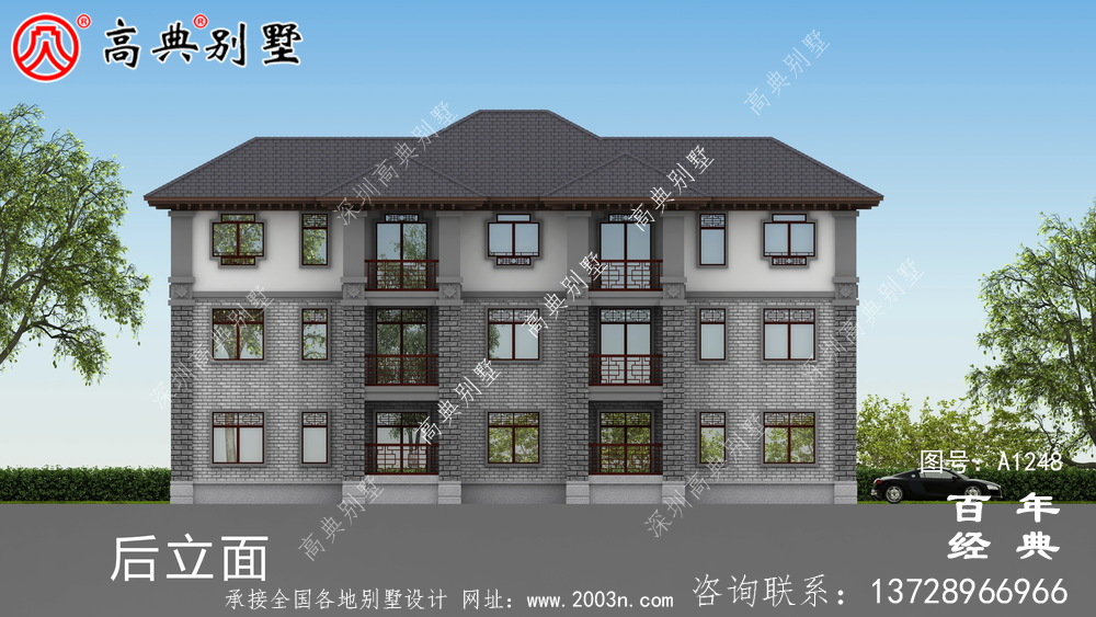 復(fù)式雙拼三層新中式別墅外觀設(shè)計(jì)效果圖_農(nóng)村三層別墅設(shè)計(jì)圖紙
