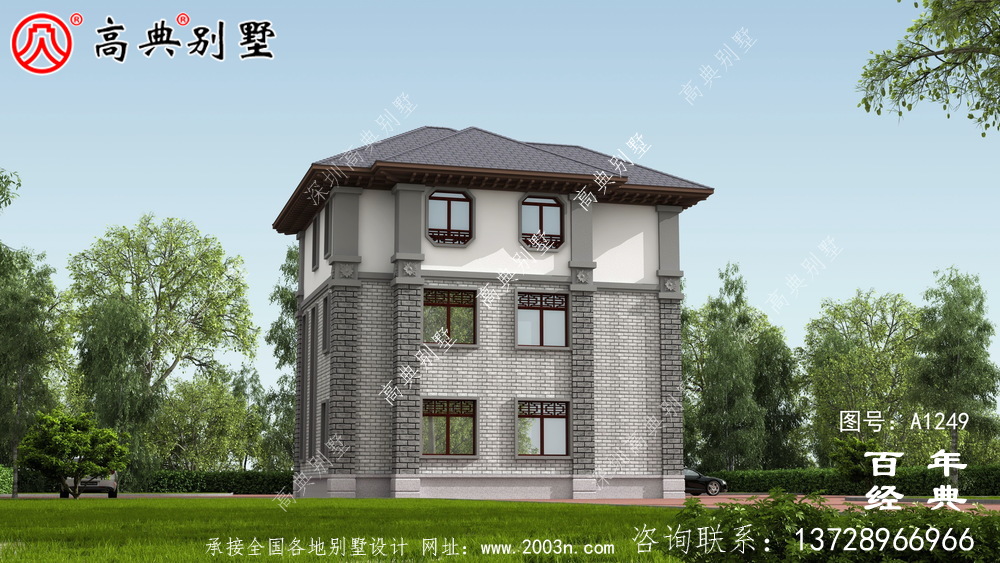 新中式三層復(fù)式農(nóng)村別墅設(shè)計(jì)圖紙及效果圖_三層別墅外觀效果圖