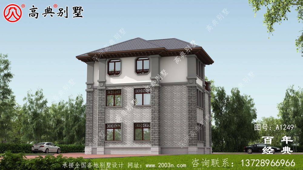 新中式三層復(fù)式農(nóng)村別墅設(shè)計(jì)圖紙及效果圖_三層別墅外觀效果圖