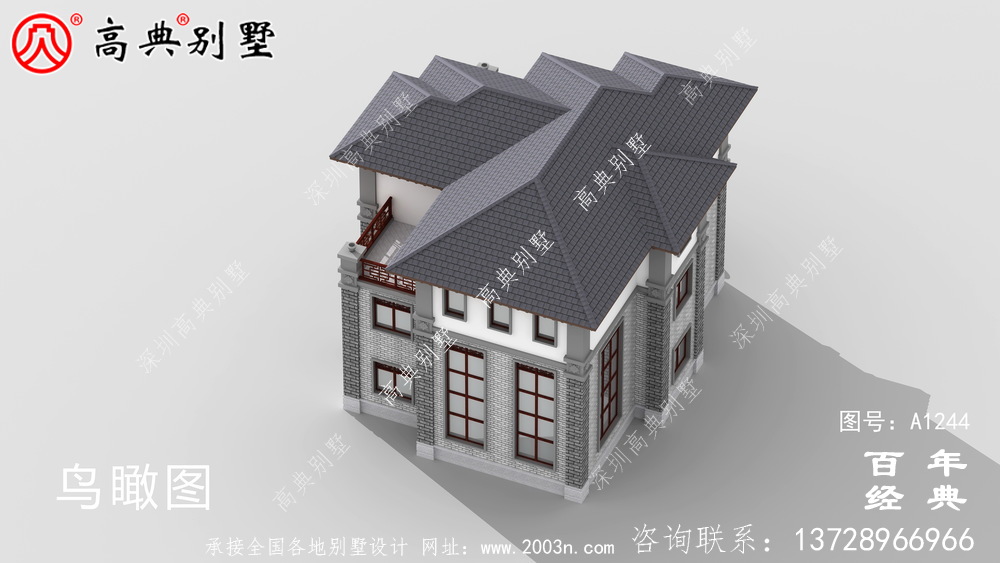 新中式三層帶車庫農村別墅外觀效果圖及施工圖設計_三層別墅設計圖紙