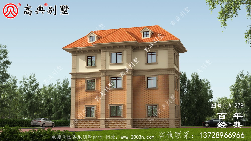 復式三層歐式小別墅效果圖及施工圖_新農村別墅戶型圖設計