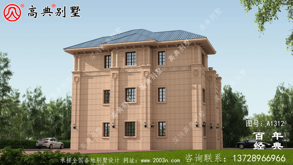 歐式三層復式豪華別墅設計圖紙及效果圖_農村三層別墅圖紙