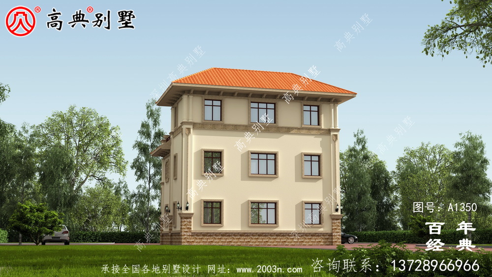 全套高檔歐式三層復式別墅外觀設計效果圖紙_三層別墅設計圖