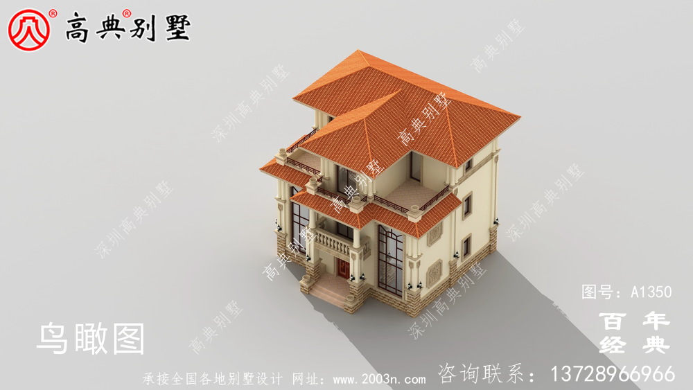 全套高檔歐式三層復式別墅外觀設計效果圖紙_三層別墅設計圖