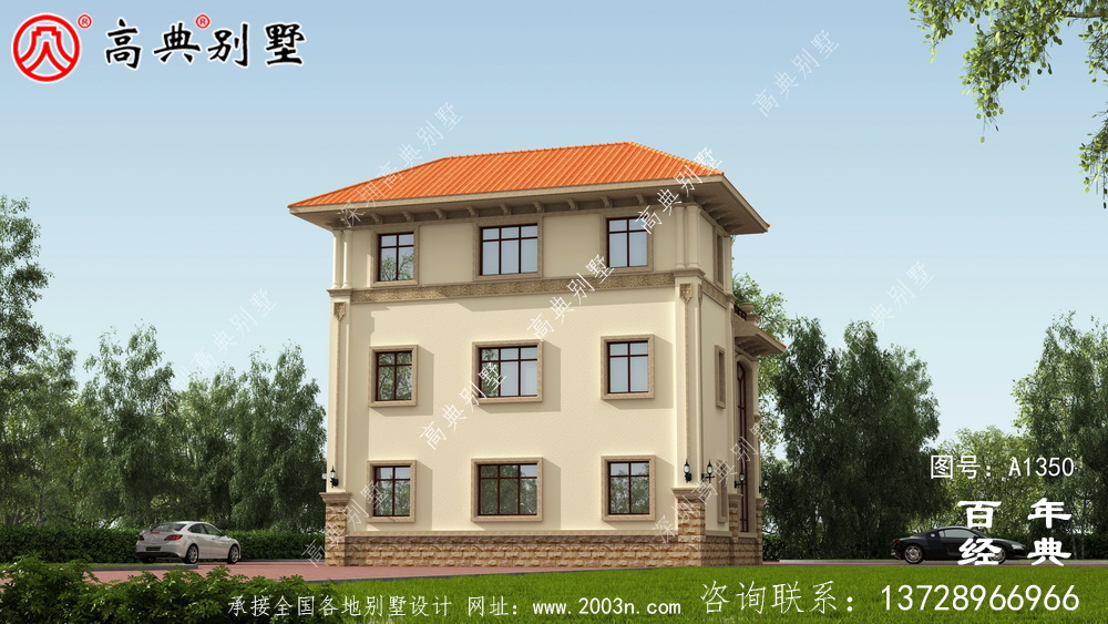 全套高檔歐式三層復式別墅外觀設計效果圖紙_三層別墅設計圖