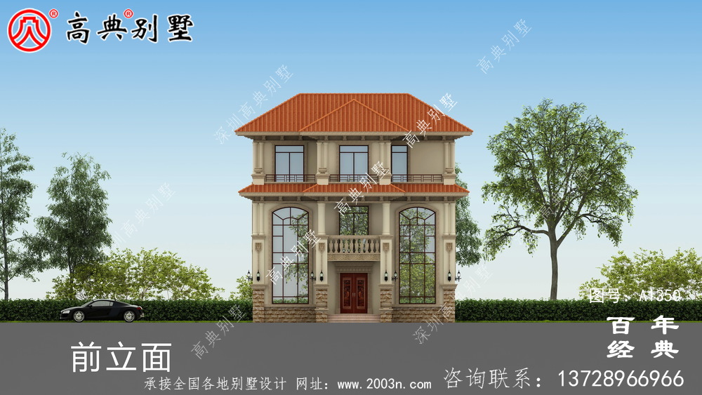 全套高檔歐式三層復式別墅外觀設計效果圖紙_三層別墅設計圖